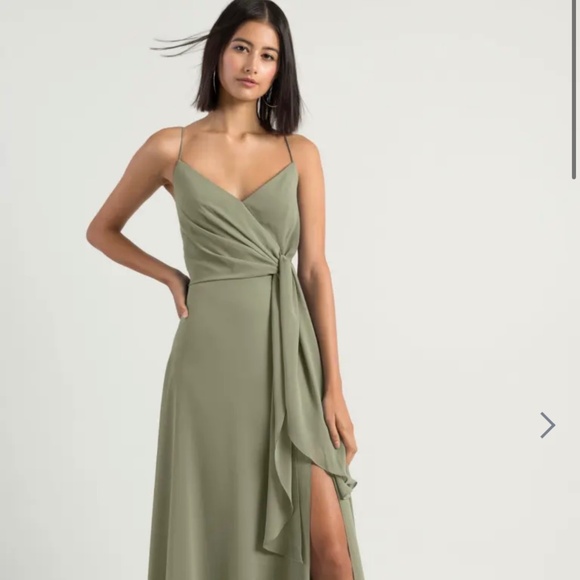 Jenny Yoo Amara Dress - Sage, Luxe Chiffon, Size 8 - Picture 4 of 5